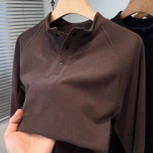 Home Daily~磨毛德荣绒打底衫男半高领门筒暗扣t恤男长袖内搭上衣