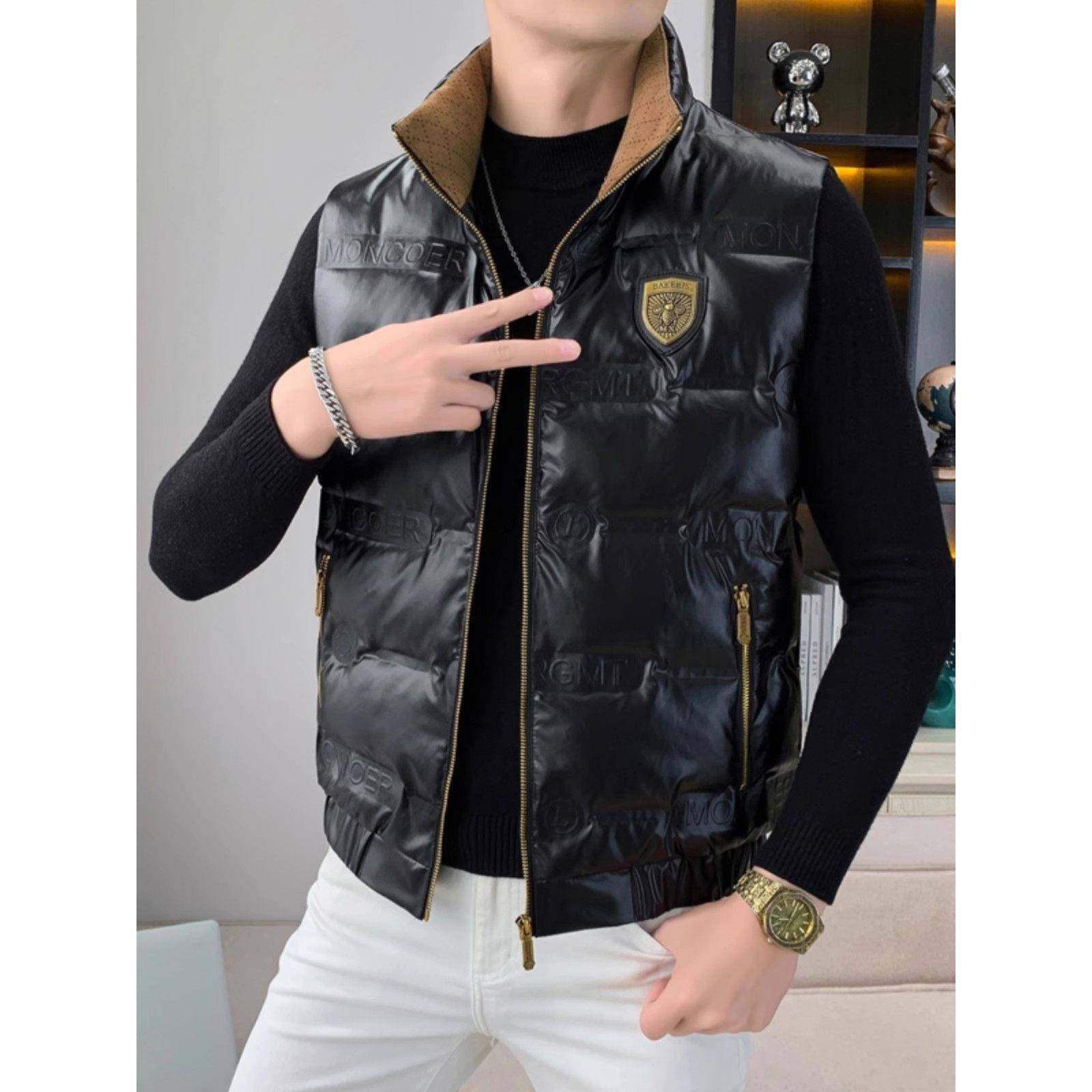欧洲站潮牌亮面羽绒马甲男冬季高端潮流时尚帅气保暖立领背心外套,男装,常规马甲,淘宝优惠券,粉丝福利购,淘宝优惠卷