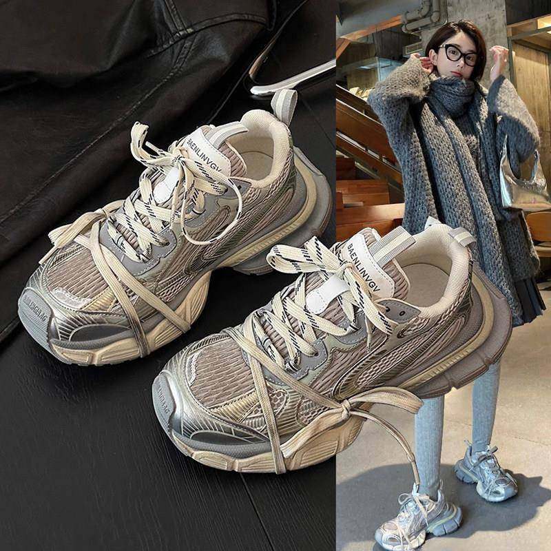 香港厚底拼色老爹鞋女2025春秋新款做旧情侣鞋巴家百搭潮流休闲鞋,女鞋,老爹鞋,淘宝优惠券,粉丝福利购,淘宝优惠卷