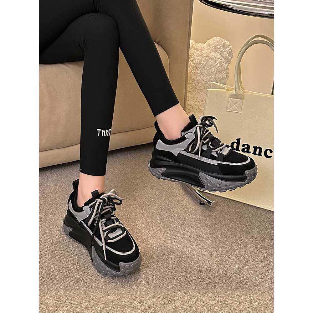 真皮厚底老爹鞋女款显脚小2025新款春款今年流行爆款春秋运动鞋子