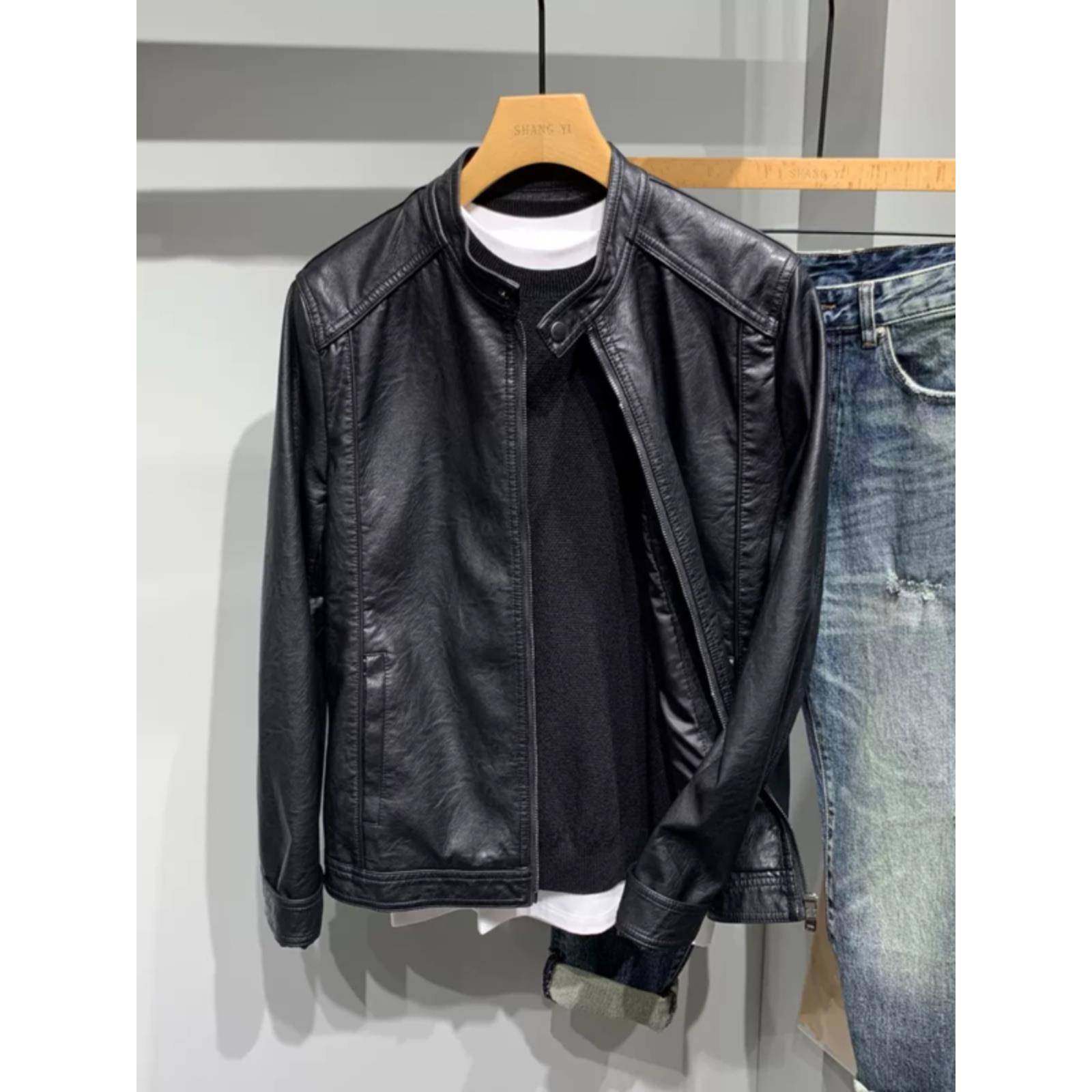 机车皮衣外套男款秋春2025新款潮牌修身帅气百搭立领骑行皮夹克衫