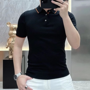 男士 翻领针织男T恤时尚 帅气冰丝短袖 质感半袖 2025最新 潮牌夏季 款