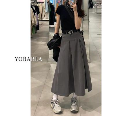 韩国Honey koko⭐灰色西装半身裙女秋季梨形身材a字中长款百褶裙