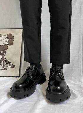 Trendsetters！质感拉满丨高级感丨厚底皮鞋圆头英伦真皮黑色低帮