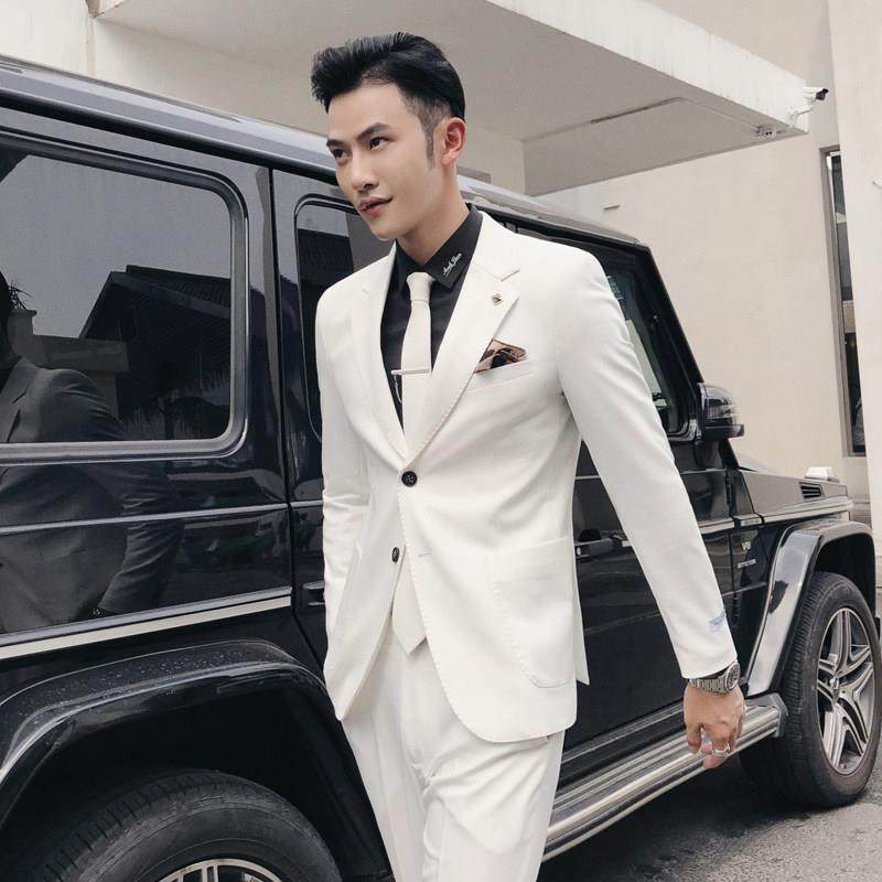 白色西装套装男高级感韩版修身帅气两粒扣商务新郎结婚西服两件套