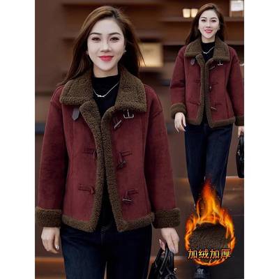 羊羔毛皮毛一体外套女2025秋冬新款今年流行独特加绒加厚棉服上衣