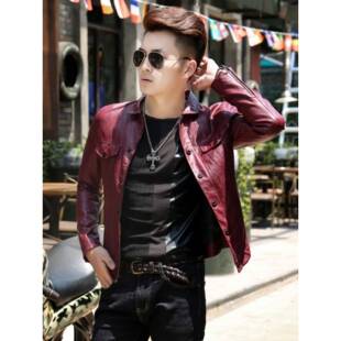 香港JNZA秋冬季男士机车皮衣覆古真皮外套韩版修身短款加绒皮夹克