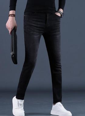 香港秋冬牛仔裤男士潮流修身型显瘦小脚2025新款休闲长裤潮牌黑色