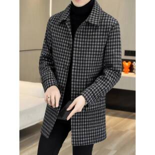 羊绒大衣男款冬季中长款高端加厚英伦风风衣格子男士羊毛呢子外套