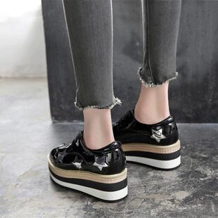 香港松糕鞋女厚底2025年春秋季英伦风布洛克小皮鞋内增高厚底单鞋