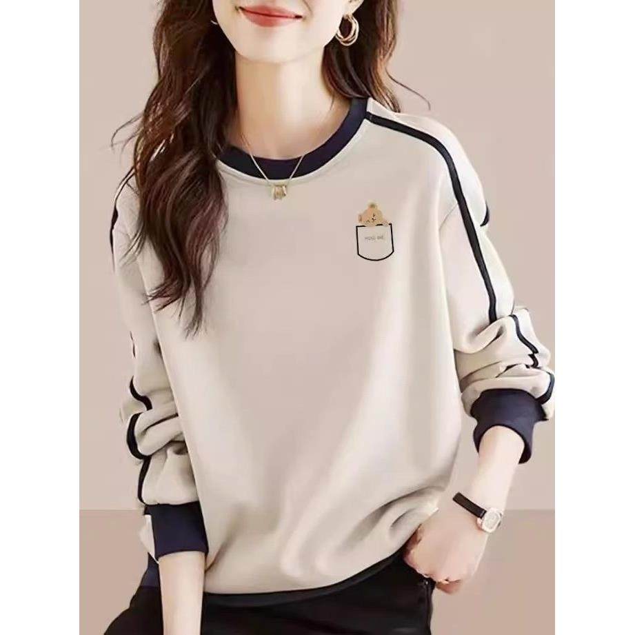 香港TIMO纯棉圆领卫衣女2025秋冬新款撞色拼接设计感套头休闲外套,女装/女士精品,大码内搭,淘宝优惠券,粉丝福利购,淘宝优惠卷