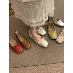 香港覆古蝴蝶结低跟平底女鞋,晚装平底鞋,芭蕾舞风格软皮玛丽简
