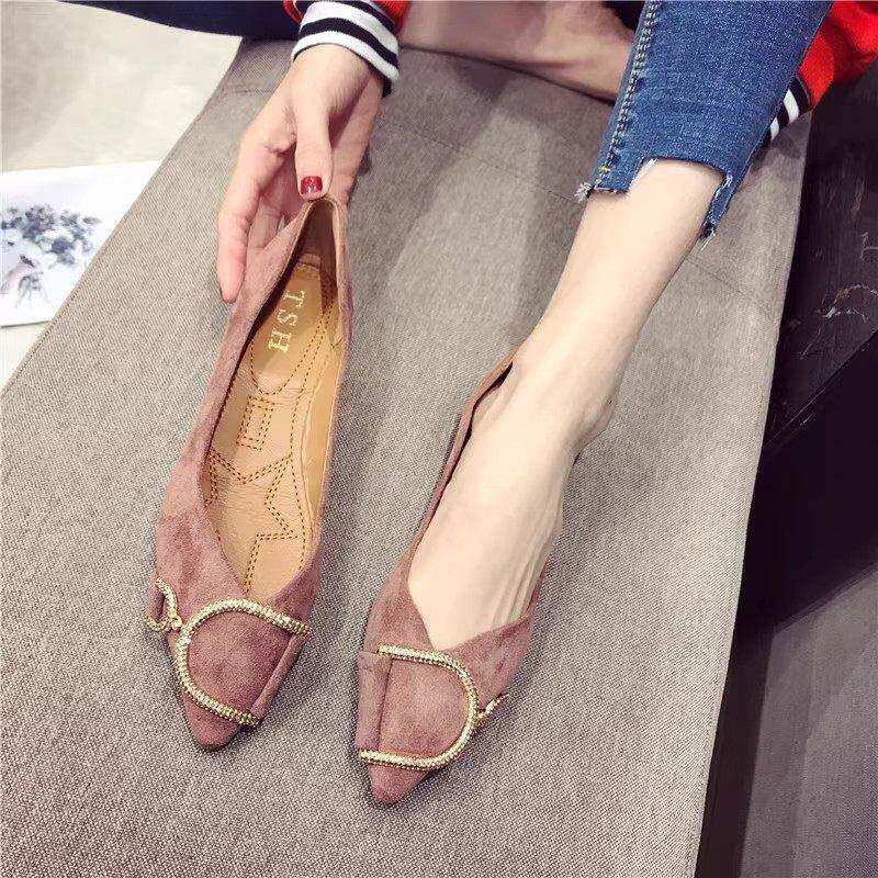 2025春季新款百搭平底鞋女尖头软底网红单鞋淑女鞋子韩版女鞋黑色