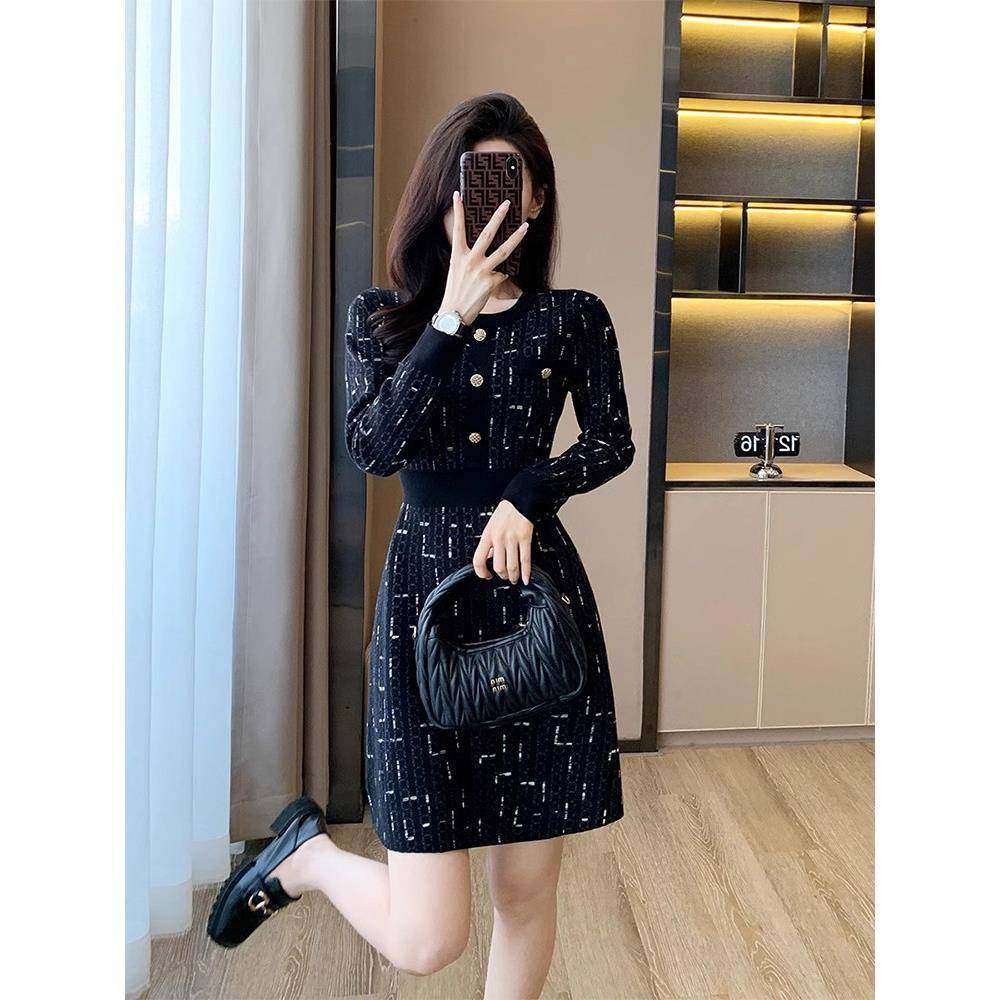 欧洲站黑色针织连衣裙女士2025春秋冬新款高底小香型底裤毛衣连衣,女装/女士精品,连衣裙,淘宝优惠券,粉丝福利购,淘宝优惠卷