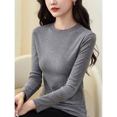 潮牌秋季纯棉打底衫女新款秋冬内搭磨毛小衫加厚全棉长袖T恤上衣