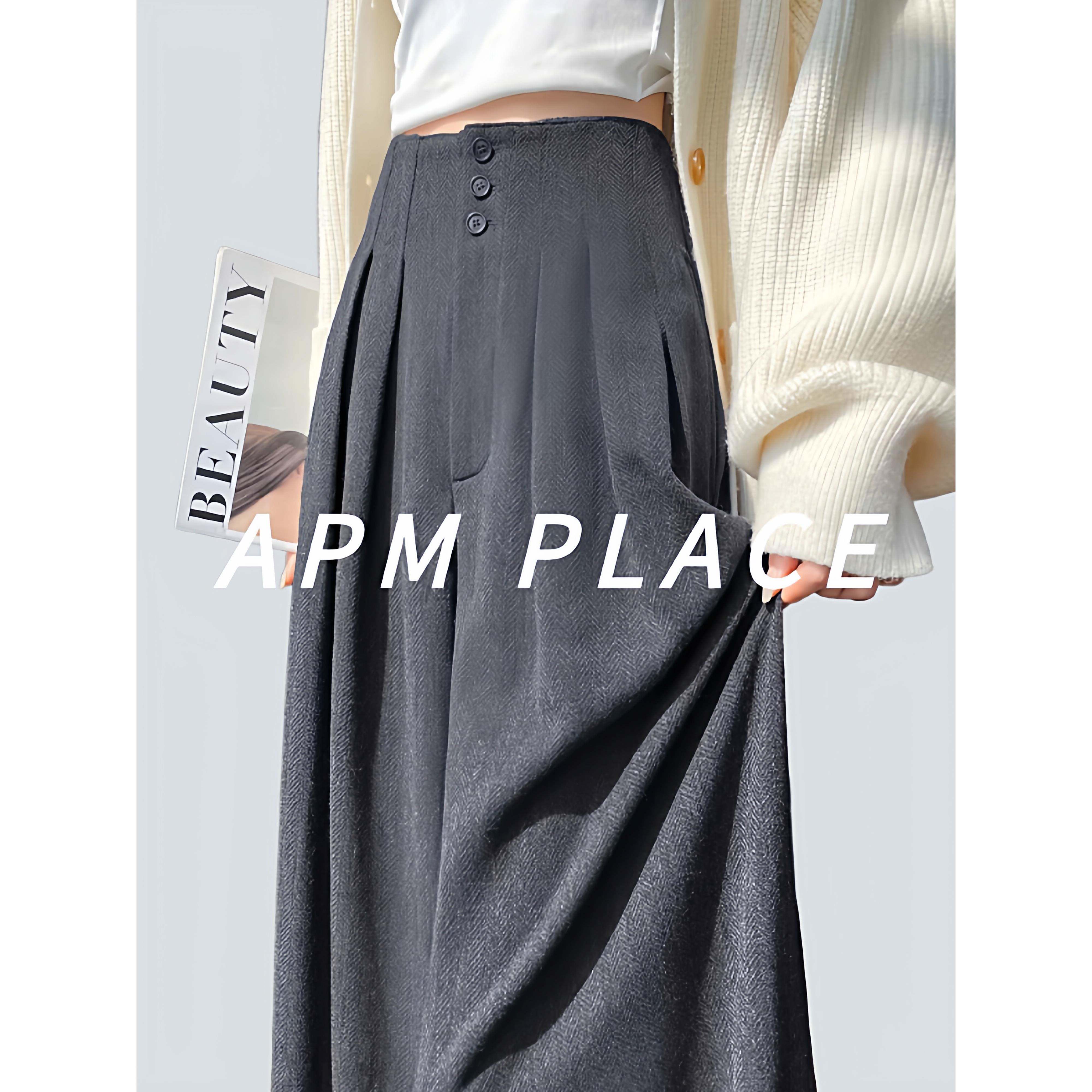 韩国APMPLACE毛呢西装阔腿裤女2026新款高腰显瘦垂感梨型身材裤子
