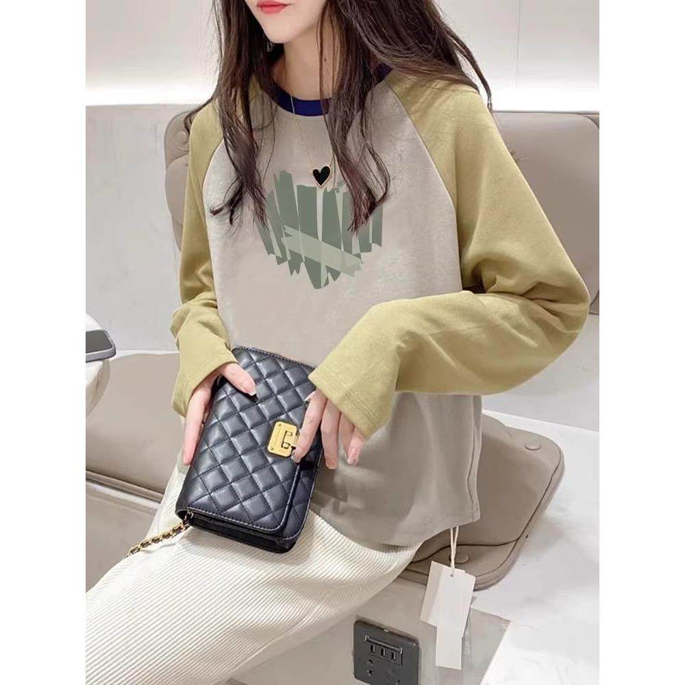 香港TIMO纯棉打底衫女2025早春内搭宽松大码拼色插肩长袖t恤上衣,女装/女士精品,大码内搭,淘宝优惠券,粉丝福利购,淘宝优惠卷