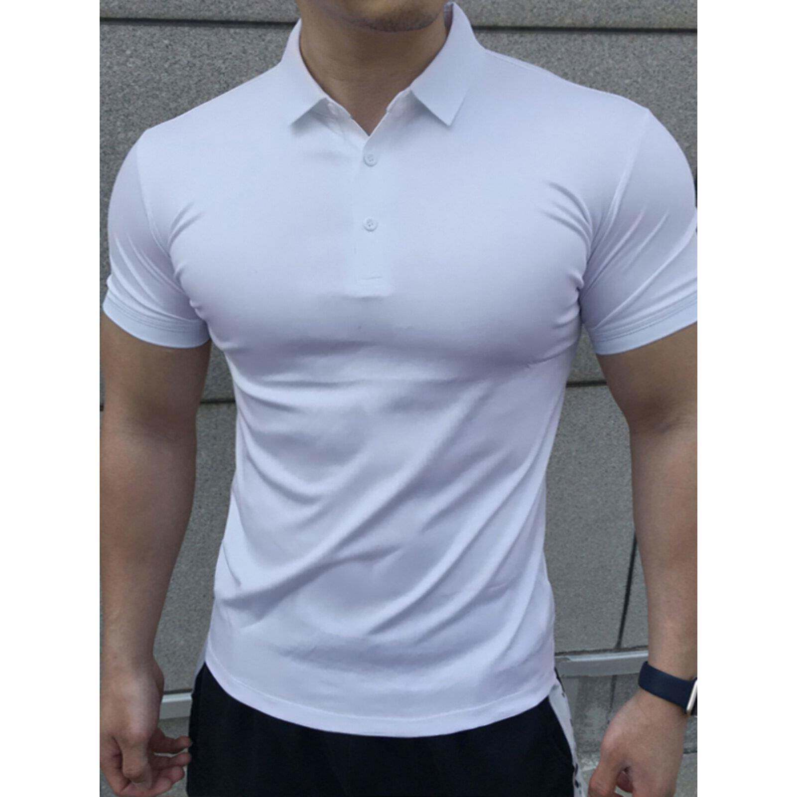 夏季健身运动POLO衫男士短袖T恤教练紧身弹力训练跑步翻领速干衣