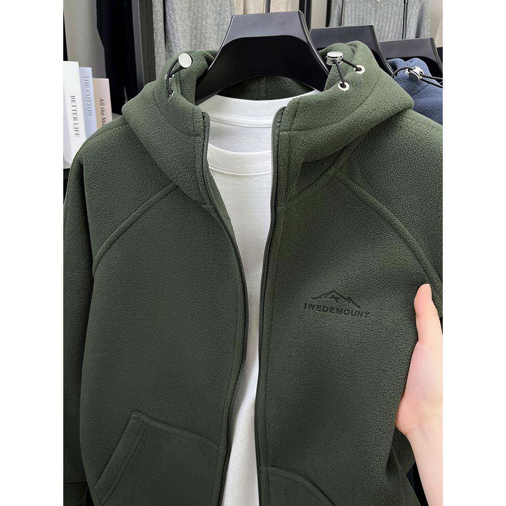 MAROLIO~重磅推荐！摇粒绒连帽外套男秋冬季加绒加厚抓绒开衫卫衣