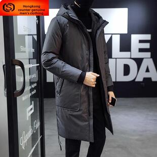 男子羽绒服中长冬季2024新加厚时尚轻量级连帽白色鸭子羽绒服男子