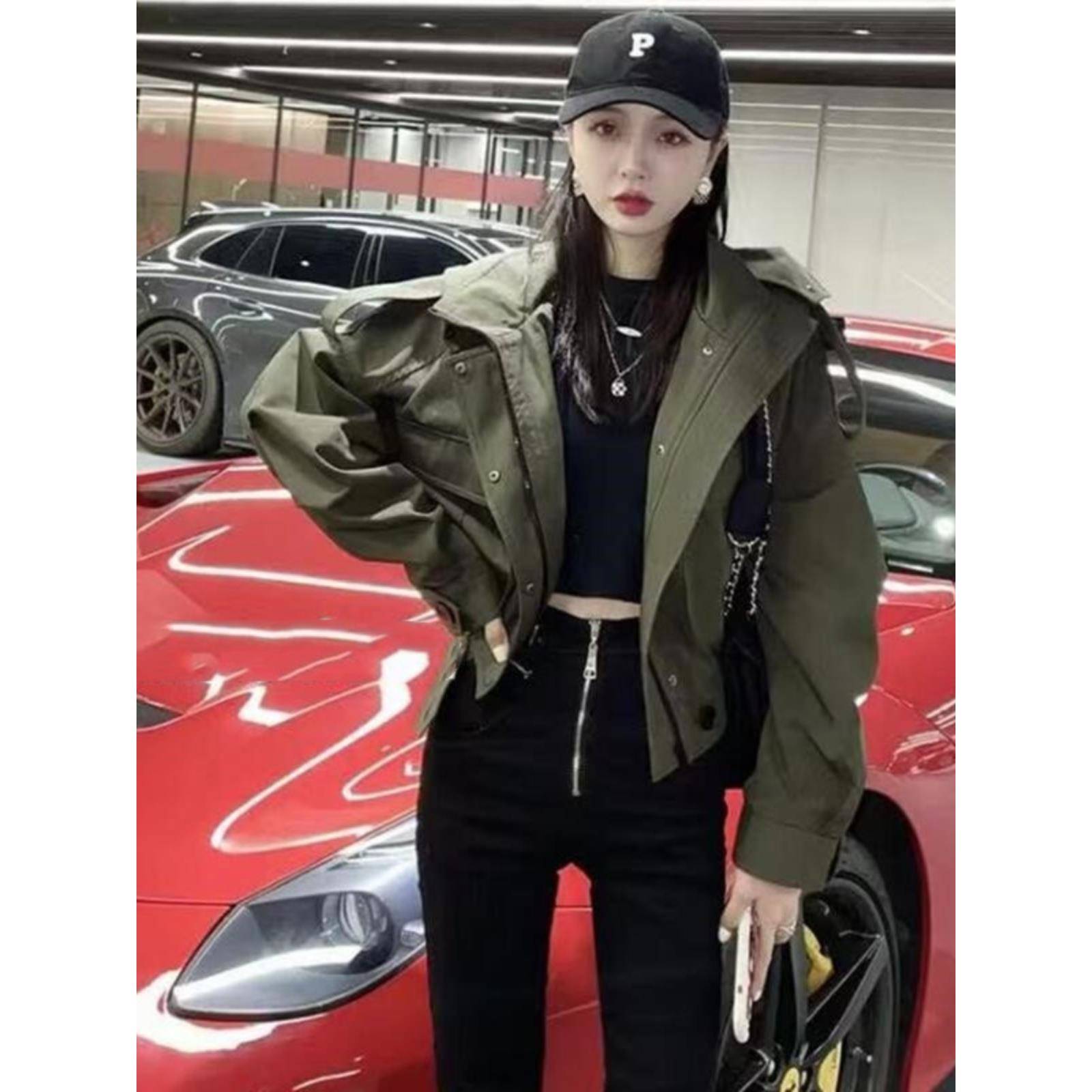 欧货短款双口袋工装外套女春秋时尚设计感休闲夹克超酷ins潮上衣