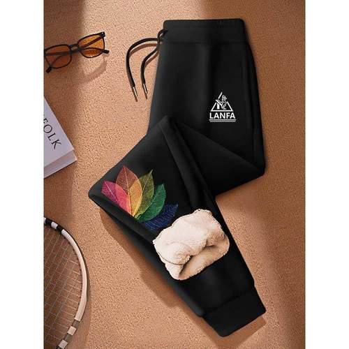 Mostarsea~保暖羊羔绒卫裤男士秋冬季加绒加厚棉裤印花休闲运动裤