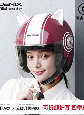 凤凰3C认证电动车头盔女士冬季保暖复古摩托男安全帽四季通用全盔