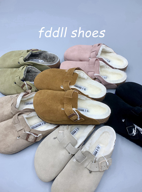 24秋冬新款宽版纯羊毛加绒外穿厚底舒适百搭真软木勃肯包头拖鞋女