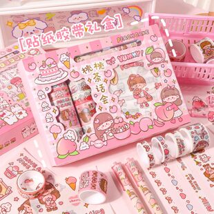 桃桃茶话会手账贴纸套装卡通贴画儿童女孩手帐粘贴贴画贴纸装饰小图案水杯粘贴手杖公主咕卡手机壳造景贴纸