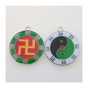 万字符万吊坠双面黄铜3厘米先天八卦一面万字福三元太极吊坠项链