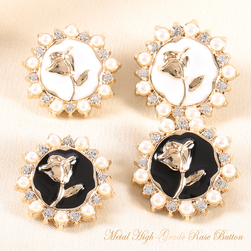 美亚娜小香风纽扣金属水钻珍珠