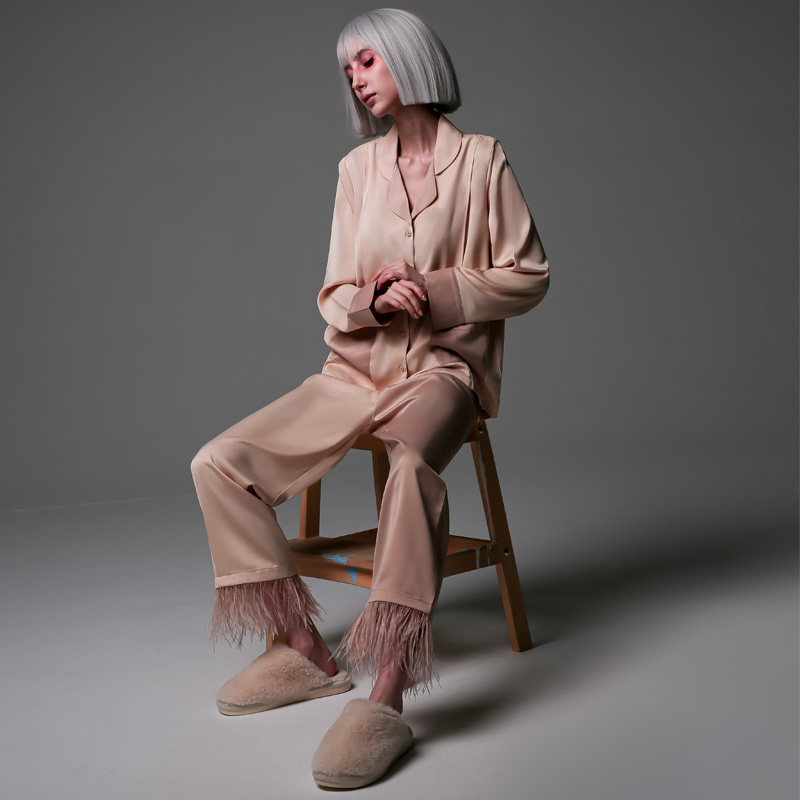 比弗小姐2022春夏月子服产后哺乳孕妇睡衣羽毛分体家居服套装薄款