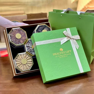 小清新抹茶绿铁皮石斛礼盒海参元贝鲍鱼滋补养生通用伴手礼品空盒