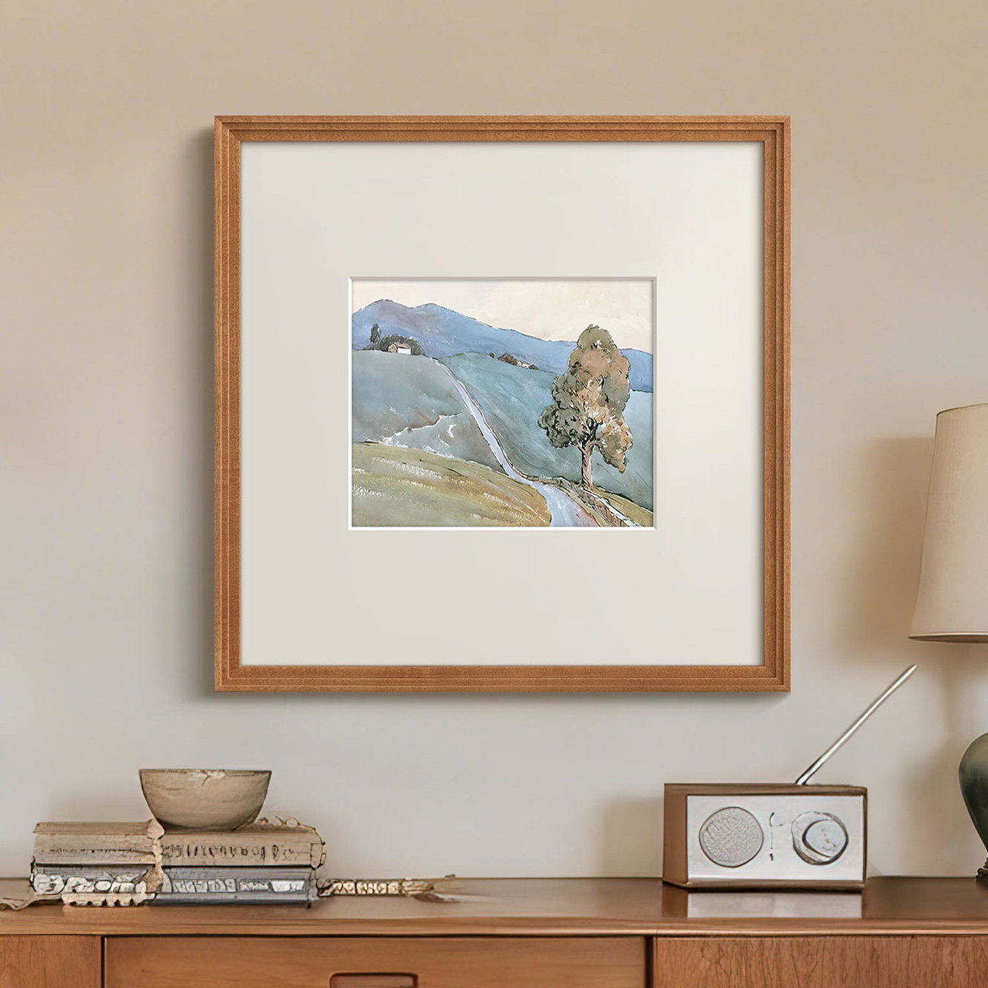 山间》现代轻法式风景画北欧复古客厅装饰画简约餐厅玄关实木挂画