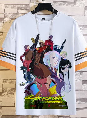 赛博朋克边缘行者跑手二次元上衣动漫周边五分袖t恤男女衣服潮流