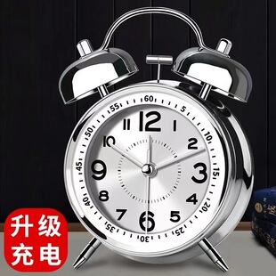 金属闹钟学生专用2026新款超大声荧光静音可充电闹钟两用卧室清仓
