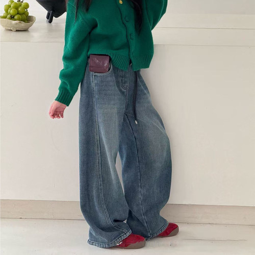 女中大童加绒牛仔直筒裤
