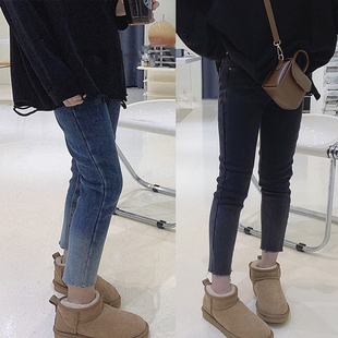 女童弹力牛仔裤洋气2025秋冬季新款儿童渐变色铅笔裤女孩加绒裤子