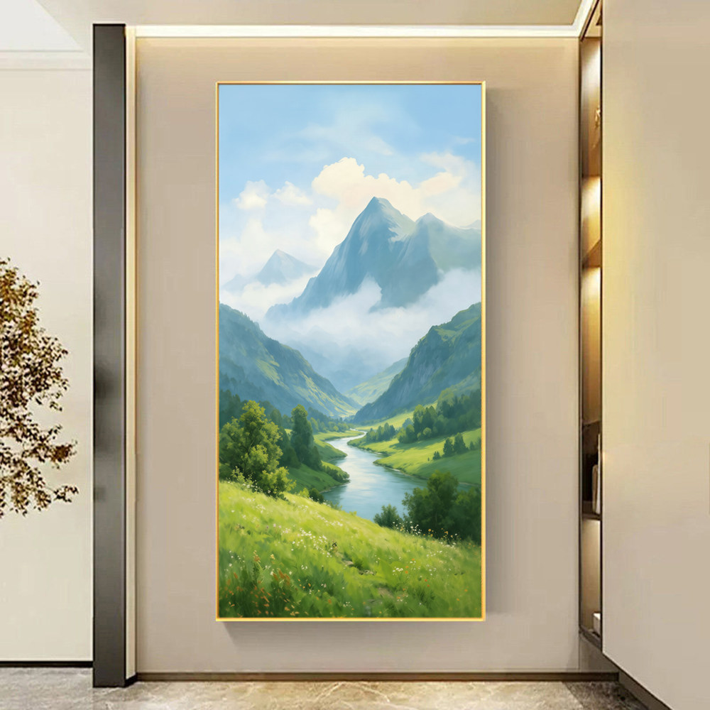青山绿水玄关画可定制新款聚宝盆