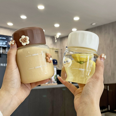 便携玻璃杯耐高温咖啡杯迷你小奶茶水杯男女生带刻度胖豆浆牛奶杯