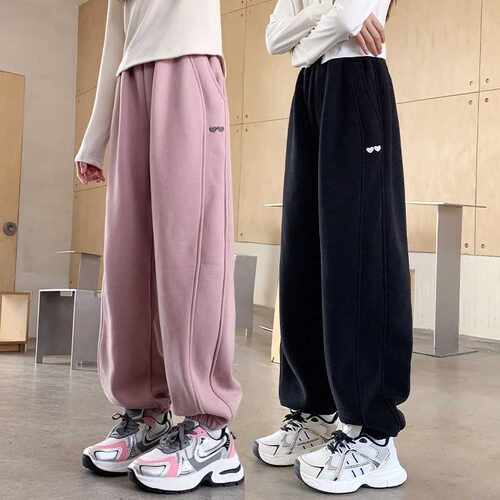 女童卫裤春秋款2026新款儿童秋装女孩加绒黑色裤子大童秋季运动裤
