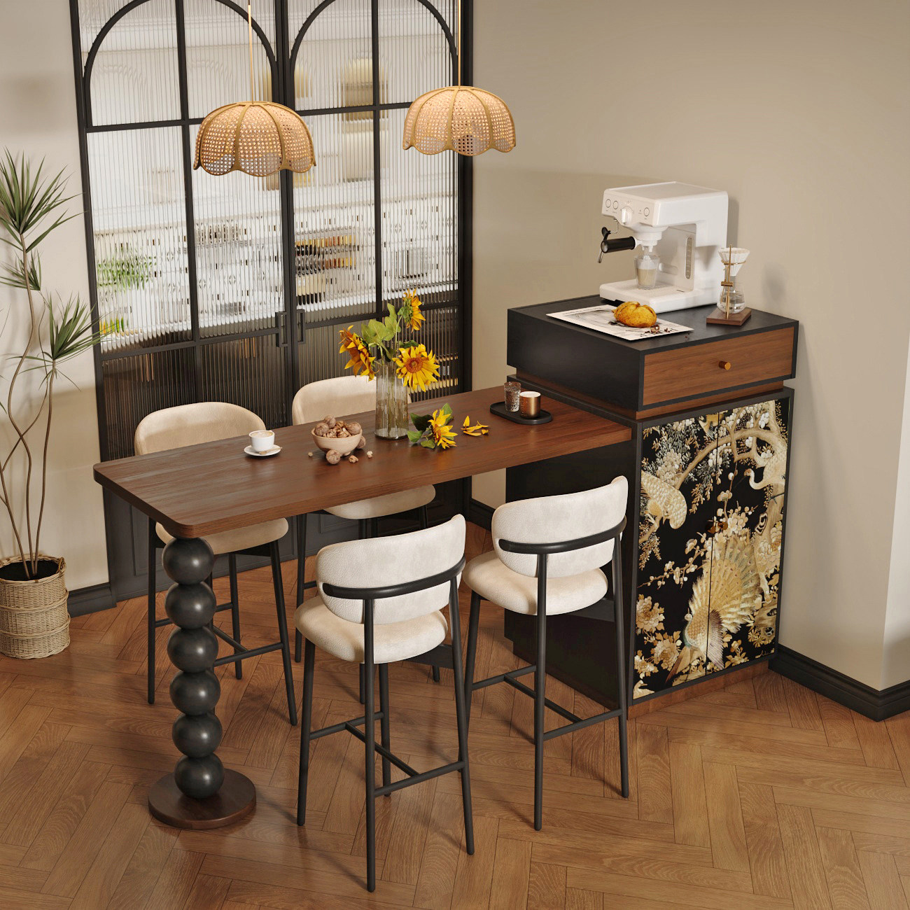 新中式实木餐边柜吧台椅组合家用小户型多功能茶水柜岛台定制伸缩,住宅家具,吧台,淘宝优惠券,粉丝福利购,淘宝优惠卷