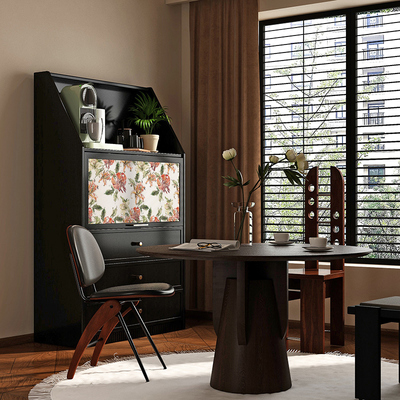 美式花卉实木餐边柜靠墙咖啡机茶水吧台柜一体免安装收纳储物斗柜