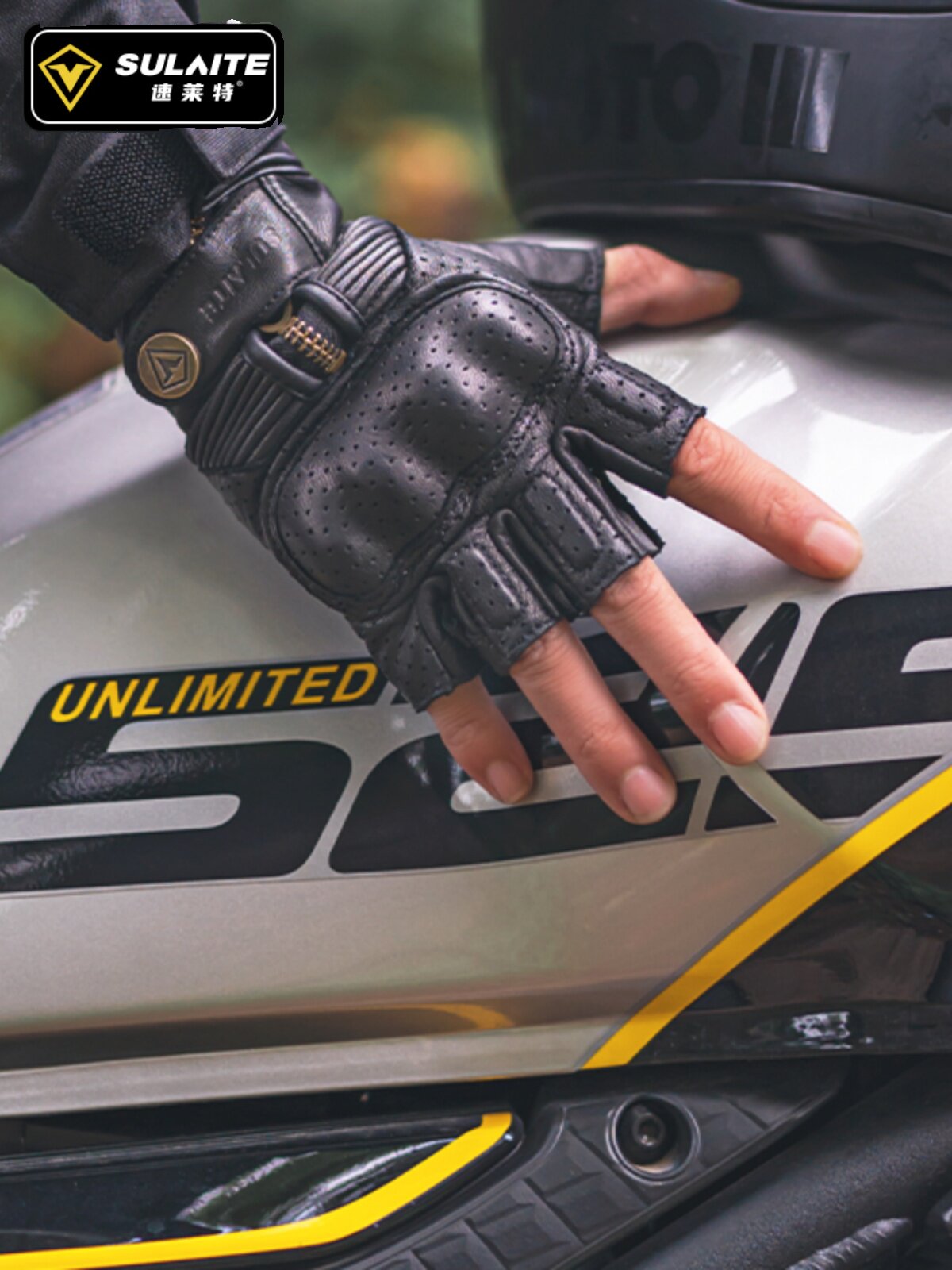 速莱特夏季摩托车手套男士防摔骑行机车赛车复古拉链战术半指手套