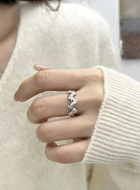 《小波浪》ins简约小众百搭轻奢碎冰波浪纹亮闪戒指s925通体纯银