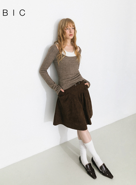 CUBIC经典极简羊毛混纺船型领叠穿舒适假两件上衣