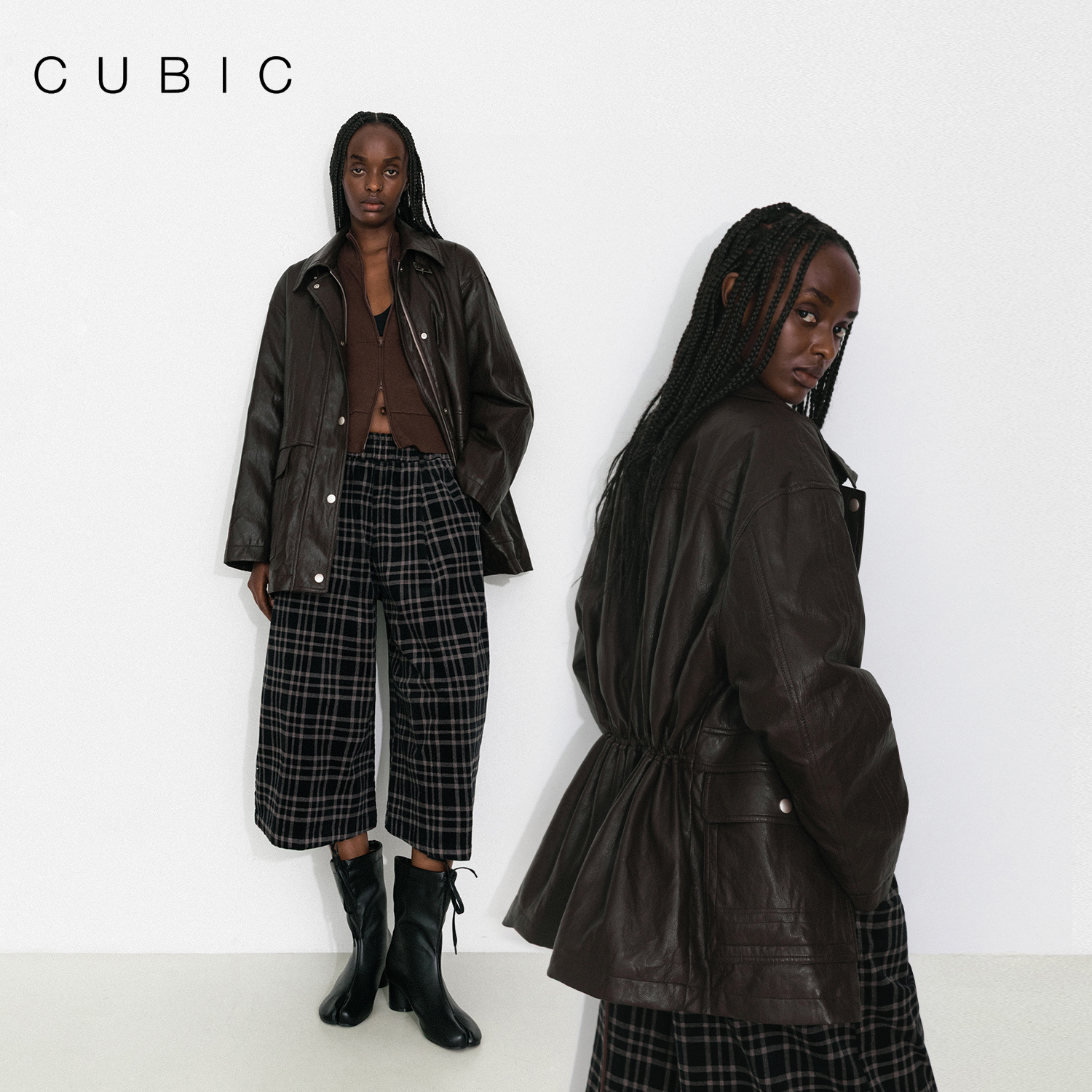 CUBIC复古白鸭绒宽松翻领皮衣