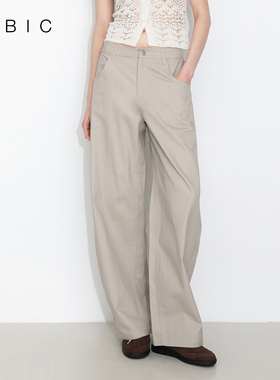 【nana同款】CUBIC夏日海岛 卡其色中腰纯棉弯刀休闲直筒长裤