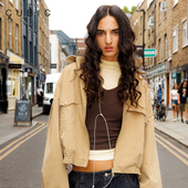 CUBIC复古街头百搭纯色宽松廓形落肩设计翻领小箱型短款 夹克外套