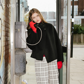 CUBIC秋冬经典 黑色立领宽松100%绵羊毛廓形短款 大衣外套EC6060